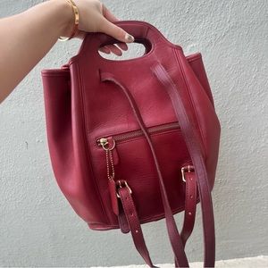 ❤️🔖 Vintage Coach Drawstring Sling Backpack Leather in Red 9994 Travel Satchel